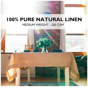 NWT New 100% Pure Linen Tablecloth | 120x60 | Elegant Hemstitch | Luxury Fabric